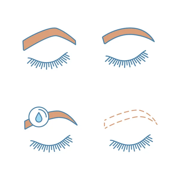 Conjunto Iconos Color Forma Cejas Cejas Arqueadas Redondeadas Empinadas Eliminación — Vector de stock