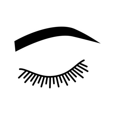 Yumuşak kemerli kaş şekli glif simgesi. Yuvarlak, kavisli kaşlar. Kaşları dövme tarafından şekillendirme. Kapalı kadın göz. Siluet simge. Negatif alan. İzole vektör çizim