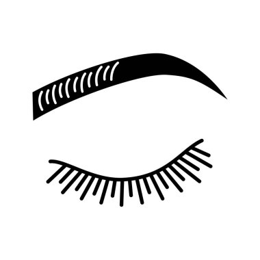 Microblading kaşlar glif simgesi. Kaşları renklendirme. Kalıcı makyaj. Kaşları dövme tarafından şekillendirme. Pigment uygulama. Siluet simge. Negatif alan. İzole vektör çizim