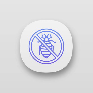 Yatak böcek ve toz mite işareti app simgesi durdurun. Antibakteriyel ve antialerjik malzeme. Yatak böcek ve toz mite yatak koruyucu Anti. Böcek kovucu. UI/Ux Kullanıcı arabirimi. İzole vektör çizim