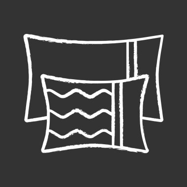 Yastıklar simgesi tebeşir. Minderler. Odada mevcut yataklar kullanılıyorsa. İzole vektör kara tahta çizim