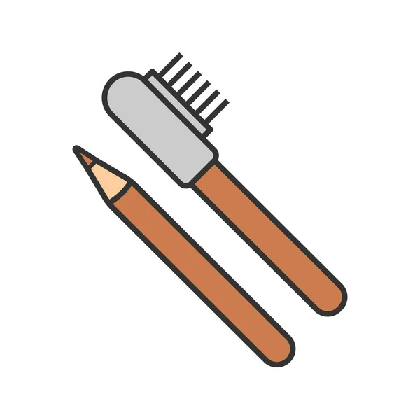 Tužky Obočí Kartáčem Barevné Ikony Kosmetické Tužky Make Obočí Tvarování — Stockový vektor