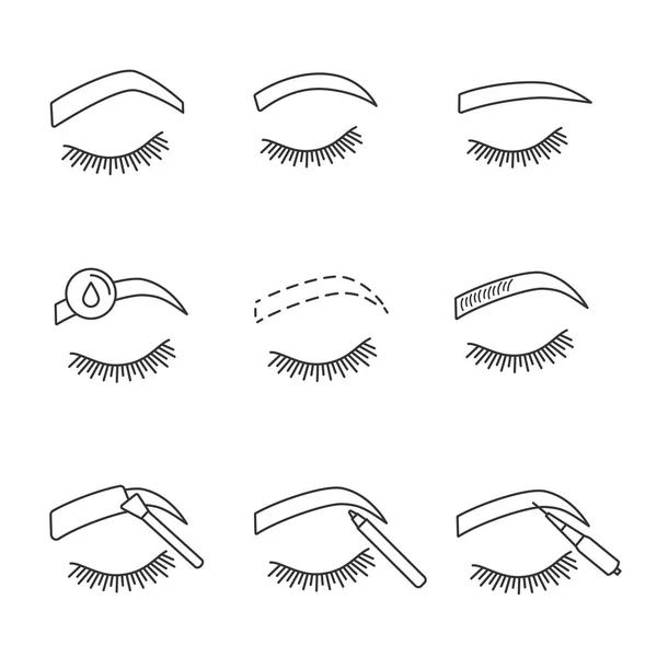Eyebrows Shaping Linear Icons Set Steep Arched Rounded Straight Brows — Stock Vector