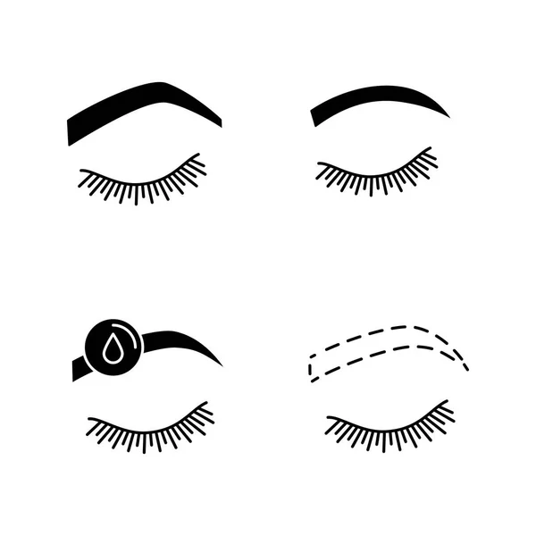 Eyebrows Shaping Glyph Icons Set Steep Arched Rounded Eyebrows Makeup — Stock Vector