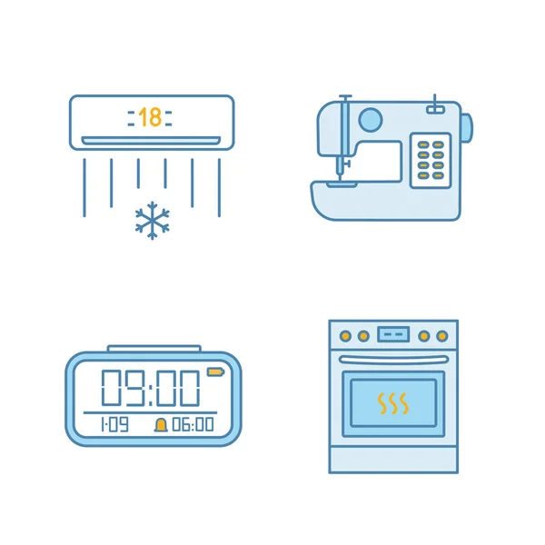 Household Appliance Color Icons Set Air Conditioner Sewing Machine Digital — Stock Vector