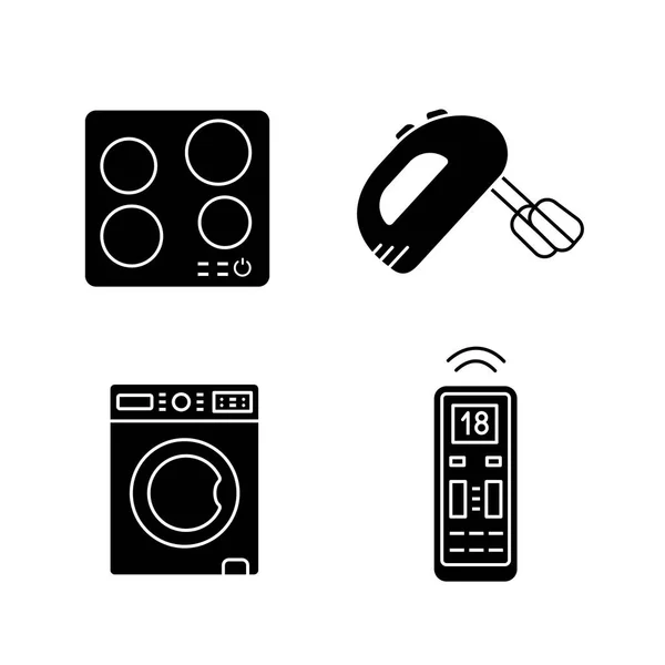 Household Appliance Glyph Icons Set Electric Induction Hob Handheld Mixer — Stock Vector