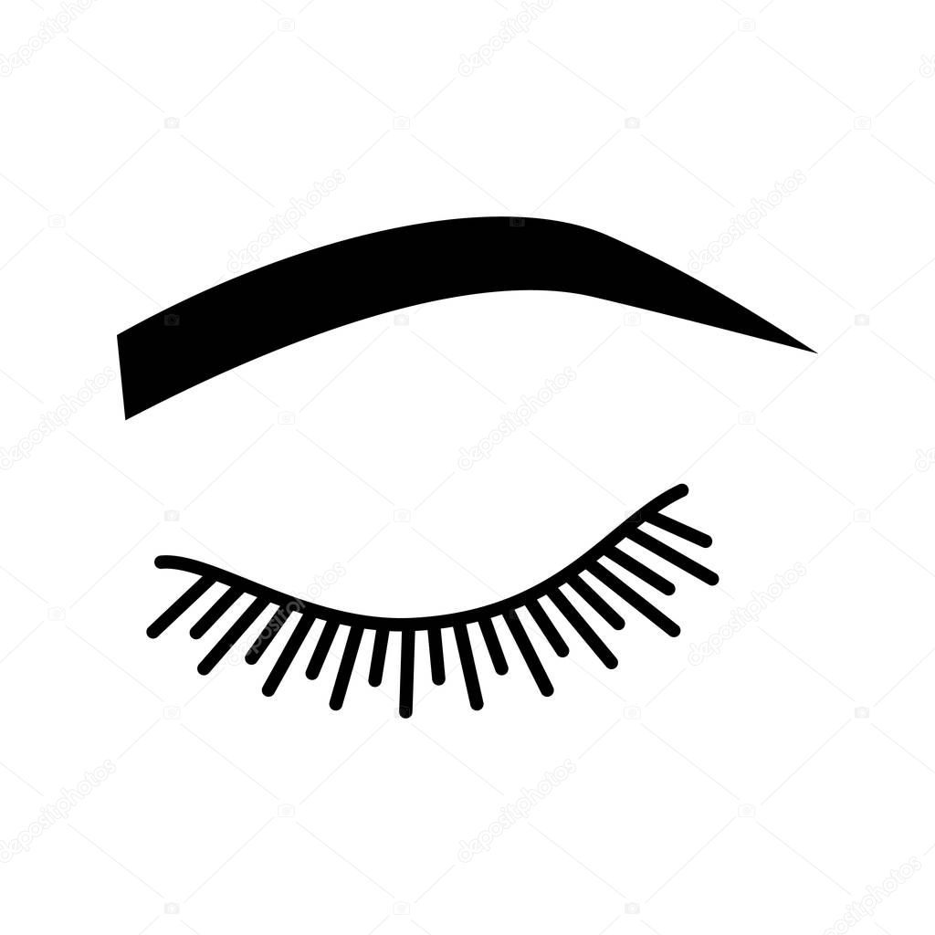 Soft arched eyebrow shape glyph icon. Rounded, curved eyebrows. Brows shaping by tattooing. Closed woman eye. Silhouette symbol. Negative space. Vector isolated illustration