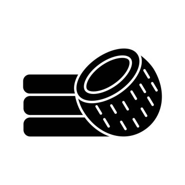 Hindistan cevizi lifi yatak glif simgesi. Siluet simge. Hindistan cevizi Hindistan cevizi yatağı. Organik lateks malzeme. Negatif alan. İzole vektör çizim