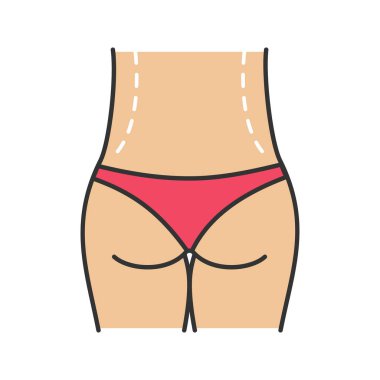 Bel düzeltme ameliyatı renk simgesi. Liposuction çevrelemektedir. Bel Şekillendirici ve yağ plastik cerrahi. Kemer lipectomy. İzole vektör çizim