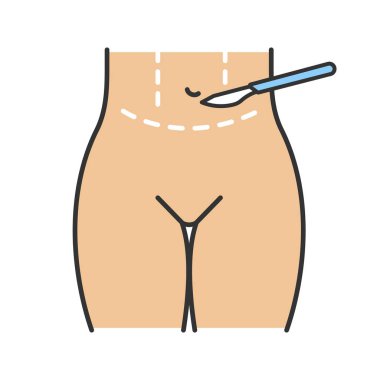 Tummy tuck plastik renk simgesi. Karın germe. Mide liposuction. Karın kaldırma. Plastik cerrahi. İzole vektör çizim