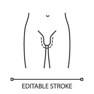 Penis enlargement surgery linear icon. Penile augmentation. Thin line illustration. Plastic surgery for men. Male genital rejuvenation. Contour symbol. Vector isolated outline drawing. Editable stroke