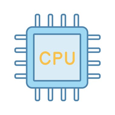 CPU renk simgesi. Elektronik mikroçipler, yonga seti, chip. Merkezi işlem birimi. Bilgisayar, telefon işlemci. Entegre devre. İzole vektör çizim