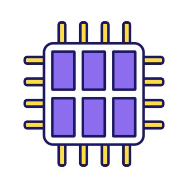 Altı çekirdekli işlemci renk simgesi. Hexa mikroişlemci. Mikroçip, küçük parça. CPU. Merkezi işlem birimi. Bilgisayar, telefon çok çekirdekli işlemci. Entegre devre. İzole vektör çizim
