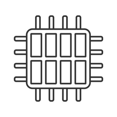 Octa çekirdek işlemci doğrusal simgesi. Sekiz çekirdek mikroişlemci. İnce hat illüstrasyon. Mikroçip, küçük parça. CPU. Çok çekirdekli işlemci. Entegre devre. İzole anahat çizim vektör. Düzenlenebilir kontur