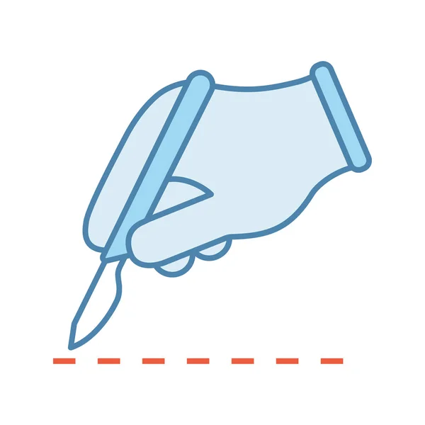 Skalpell Hautschnitt Farbe Symbol Plastische Chirurgie Chirurgen Hand Isolierte Vektorabbildung — Stockvektor