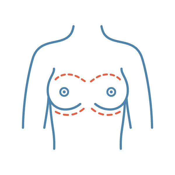 Ícone Cor Aumento Mama Cirurgia Mama Mulher Corretiva Mamoplastia Cirurgia — Vetor de Stock