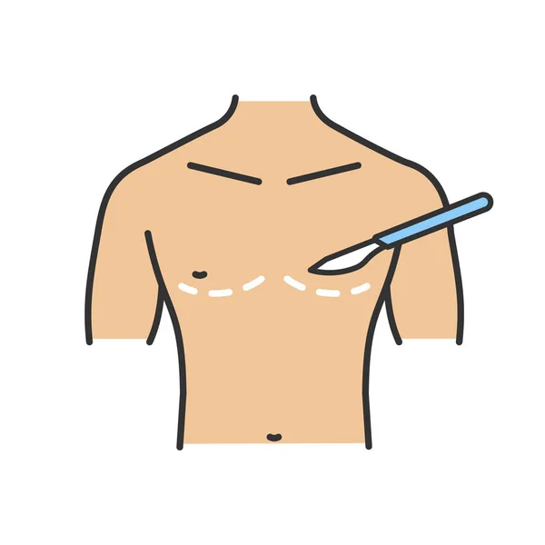 男性乳房手术颜色图标 乳房发育 男士整形手术 男性乳房轮廓 孤立向量例证 — 图库矢量图片