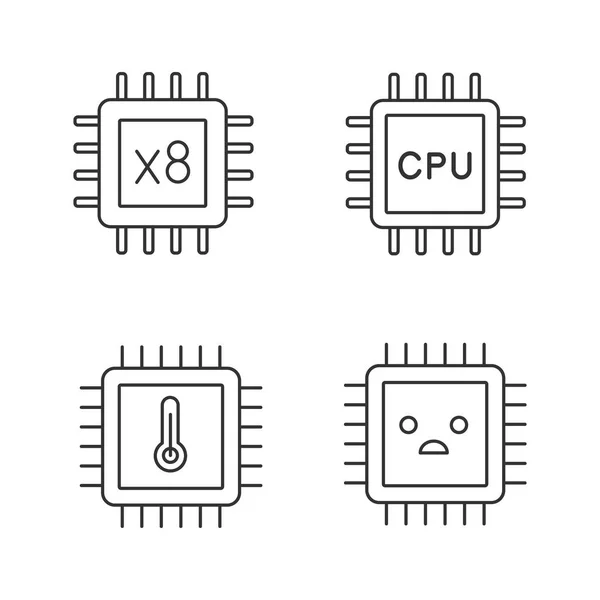 Şlemciler Doğrusal Icons Set Octa Çekirdek Cpu Işlemciler Mikro Işlemci — Stok Vektör