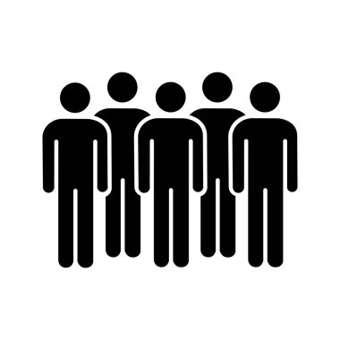 Toplantı glif simgesi. Koalisyon ilkesi. Protestocular. Bir grup insan. Seçmenler, seçmenler. Toplumsal ve siyasal hareketi katılımcılar. Kalabalık. Siluet simge. İzole vektör çizim