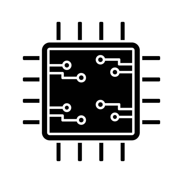 Procesador Con Icono Glifo Circuitos Electrónicos Microprocesador Con Microcircuitos Chip — Archivo Imágenes Vectoriales