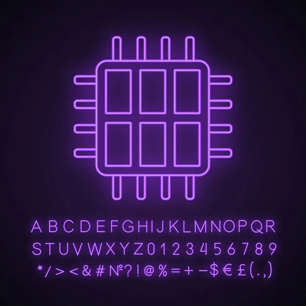 Ícone Luz Néon Processador Seis Núcleos Microprocessador Hexa Microchip Chipset — Vetor de Stock