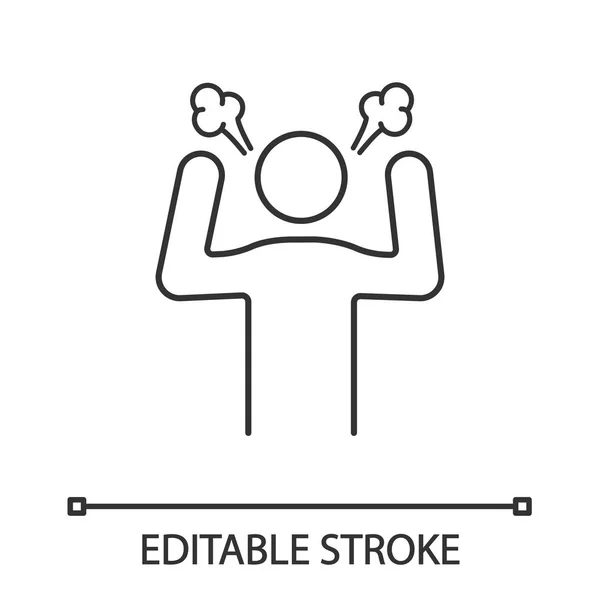 怒っている人の線形アイコン 耳出てくる蒸気 細い線の図 怒りと苛立ち ストレスや燃え尽き症候群 猛烈な男 欲求不満 ベクトル分離外形図します 編集可能なストローク — ストックベクタ