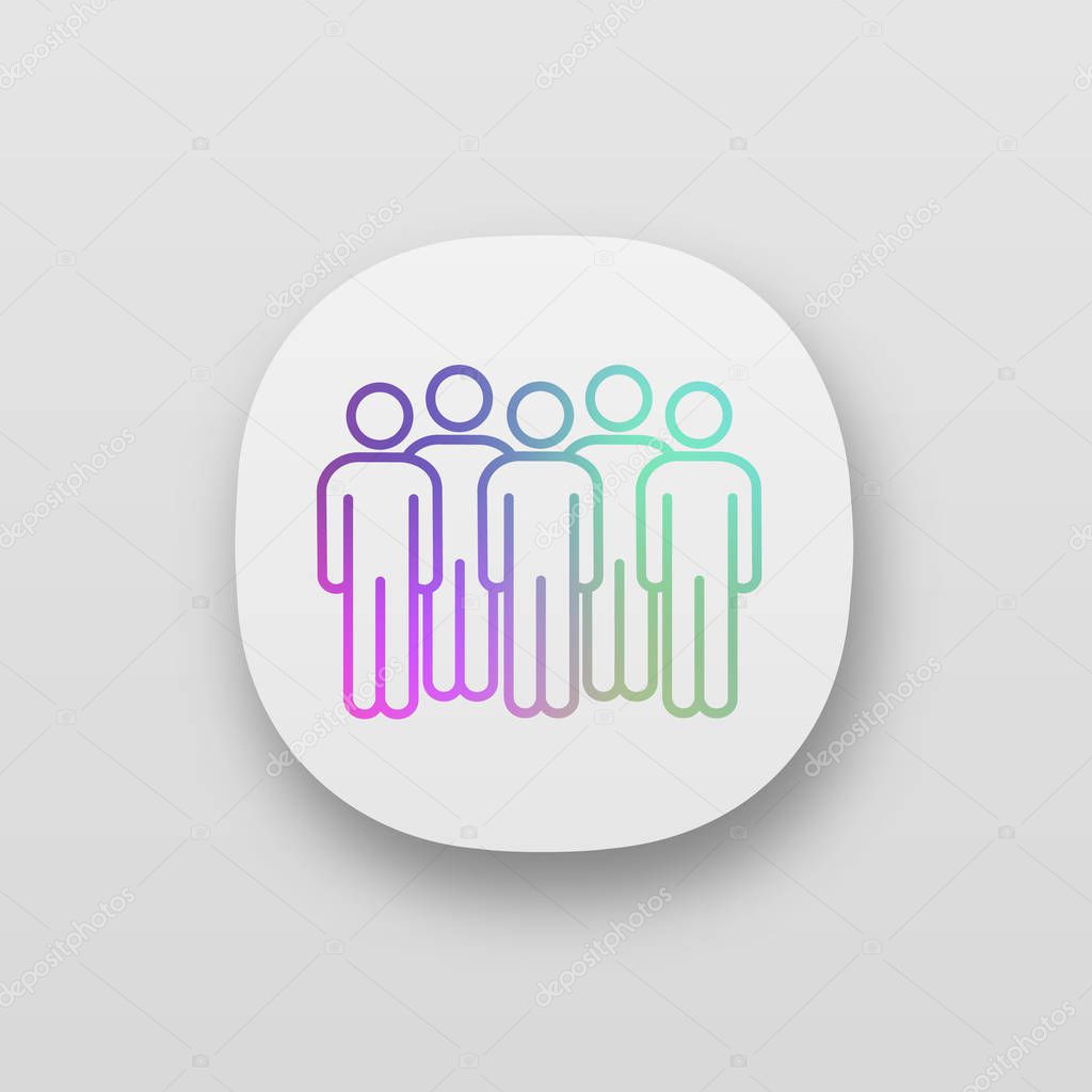 Meeting app icon. UI/UX user interface. Coalition policy. Protesters. Group of people. Voters, electorate. Political movement participants. Unconventional participation. Vector isolated illustration