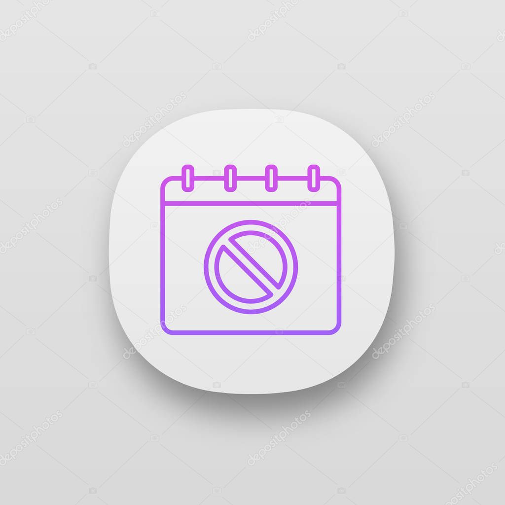 Protest event date app icon. Political and social movements calendar. Protest action planning. Calendar page with stop sign. UI/UX interface. Web or mobile application. Vector isolated illustration