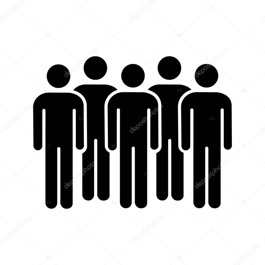 Meeting glyph icon. Coalition policy. Protesters. Group of people. Voters, electorate. Social and political movement participants. Crowd. Silhouette symbol. Vector isolated illustration