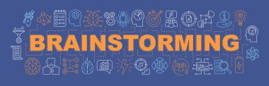 Beyin fırtınası kelime kavramları afiş. Düşünme süreci. Tanıtım, Web sitesi. Çözüm aranıyor. Stratejik planlama. Tipografi fikir doğrusal simgeleri ile harfler izole. Vektör anahat çizim