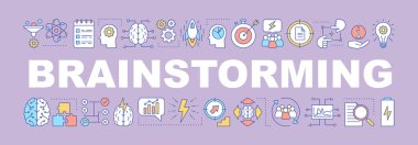 Beyin fırtınası kelime kavramları afiş. Düşünme süreci. Tanıtım, Web sitesi. Çözüm aranıyor. Stratejik planlama. Tipografi fikir doğrusal simgeleri ile harfler izole. Vektör anahat çizim