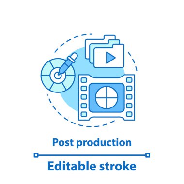 Sonrası üretim kavramı simge. Video, fotoğraf fikir ince hat illüstrasyon düzenleme. İzole anahat çizim vektör. Düzenlenebilir kontur