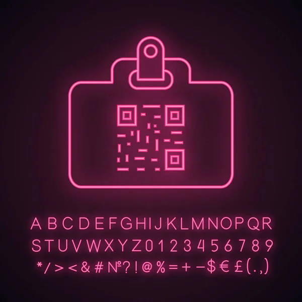 Code Identificatiekaart Neon Licht Pictogram Naam Badge Met Matrix Barcode — Stockvector