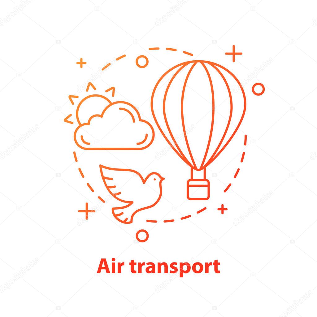 Air transport concept icon. Peace day idea thin line illustration. Hot air balloon and dove. Flying. Vector isolated outline drawing