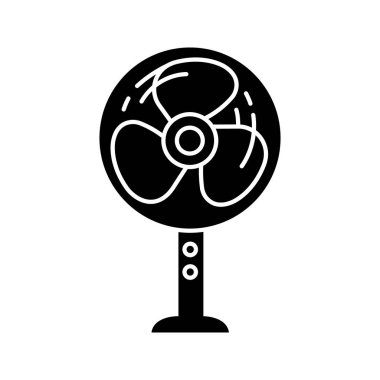 Kat fan glif simgesi hazır. Siluet simge. Ev soğutma fanı. Ev aleti. Negatif alan. İzole vektör çizim