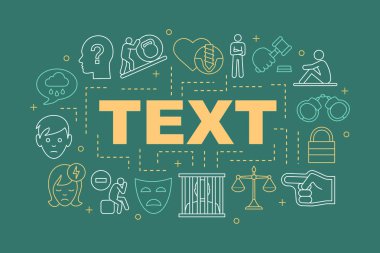 Suçluluk kelime kavramları afiş. Tanıtım, Web sitesi. Suç, kırık kalp, üzüntü. Tipografi fikir doğrusal simgeleri ile harfler izole. Vektör anahat çizim