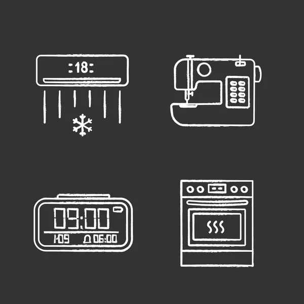 Ensemble Icônes Craie Pour Appareils Ménagers Climatiseur Machine Coudre Horloge — Image vectorielle