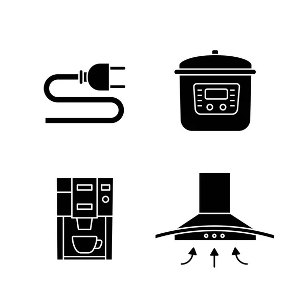 Glyphen Symbole Für Haushaltsgeräte Gesetzt Stecker Multikocher Kaffeemaschine Dunstabzugshaube Silhouettensymbole — Stockvektor