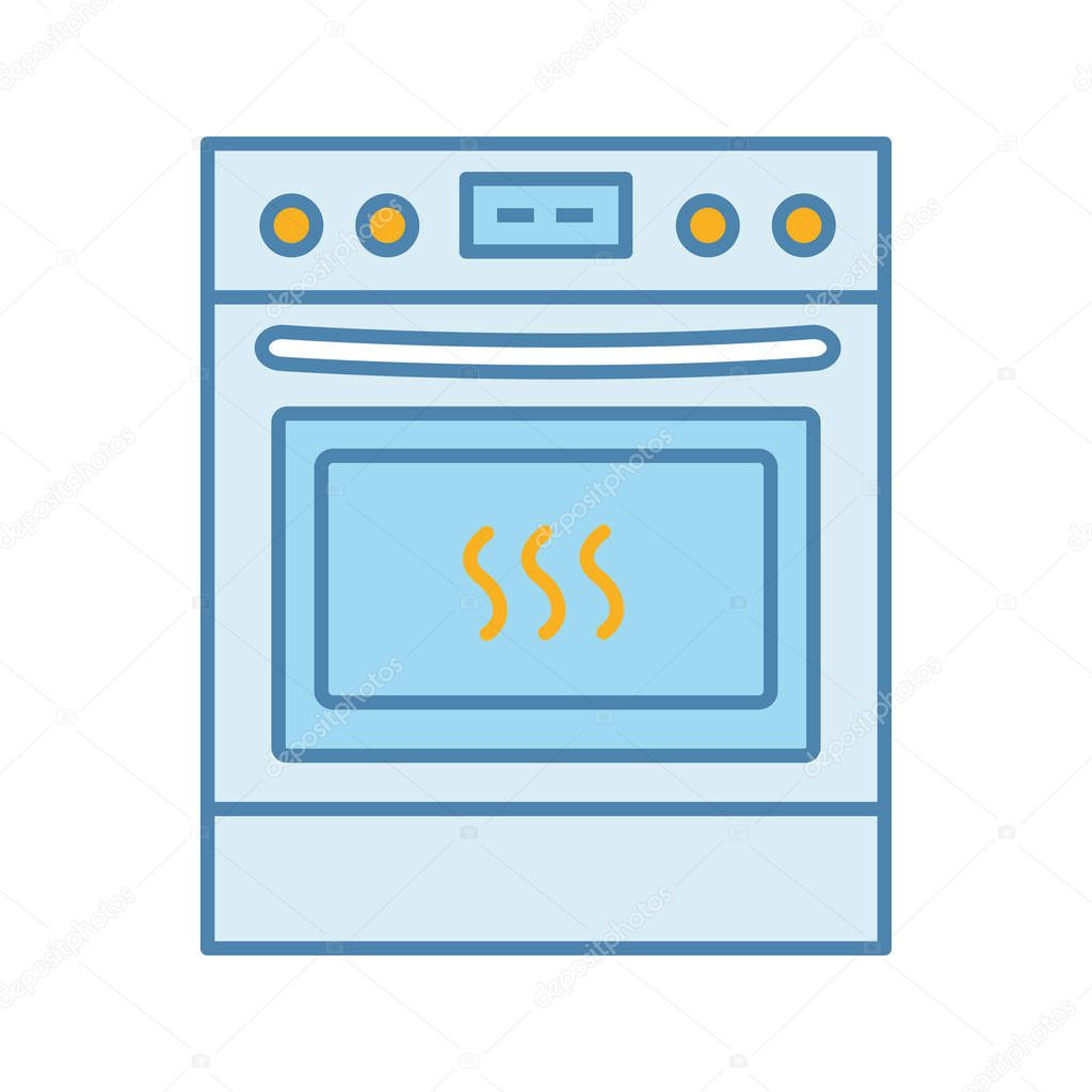 Kitchen stove color icon. Gas range cooker. Cooktop and oven. Kitchen appliance. Isolated vector illustration