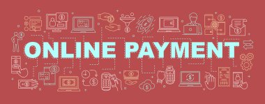 Online ödeme kelime kavramları afiş. Bankacılık. Mali yönetim. Tanıtım, Web sitesi kavramı. Hareket. Tipografi fikir doğrusal simgeleri ile harfler izole. Vektör anahat çizim