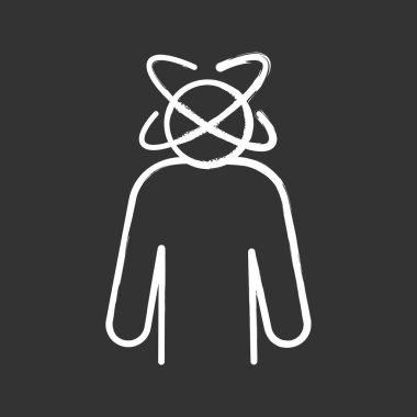 Baş dönmesi tebeşir simgesi. Kişi sersemlemiş hissediyorum. Fizyolojik stres belirtileri. Baş dönmesi, giddiness. Head iplik. İzole vektör kara tahta çizim