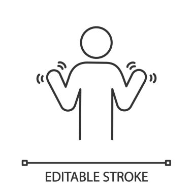 El titremesi doğrusal simgesi. Parkinson hastalığı. İnce hat illüstrasyon. Titrek eller. Anksiyete sarsıntı. Kas seğirmesi. Titreyen. Fizyolojik stres belirtileri. Kontur sembolü. İzole anahat çizim vektör. Düzenlenebilir kontur