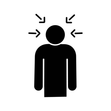 Sinir gerginliği glif simgesi. Siluet simge. Stres. Psikolojik baskı. Anksiyete. Kendini kınama. Duygusal stres belirti. Negatif alan. İzole vektör çizim