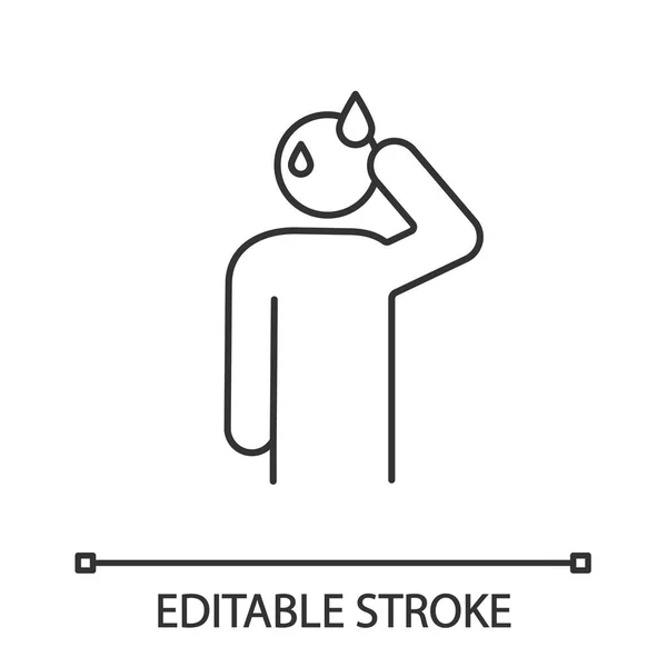 出汗人线性图标 细线插图 焦虑和紧张的人 焦虑和压力 生理应激症状 矢量隔离轮廓图 可编辑描边 — 图库矢量图片