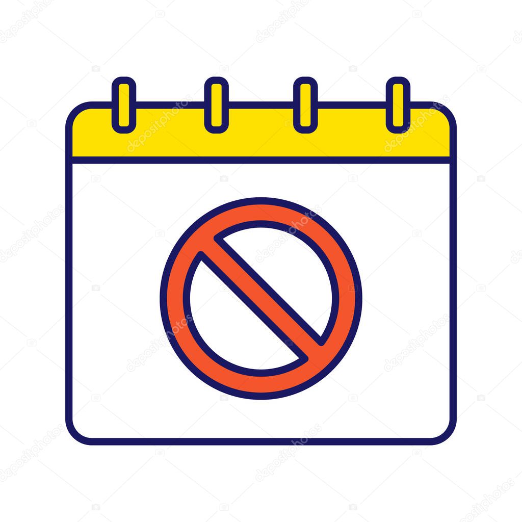 Protest event date color icon. Political and social movements calendar. Protest action planning. Proper time for protest. Calendar page with stop sign. Isolated vector illustration