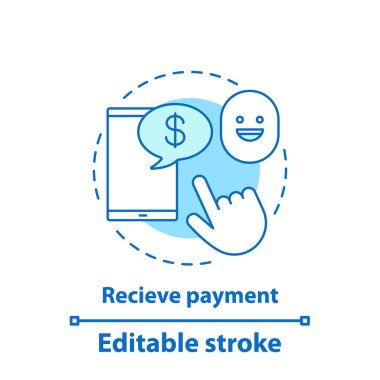 Ödeme bildirim kavramı simgesi. Başarılı e-ödeme fikir ince hat illüstrasyon. Online bankacılık. İzole anahat çizim vektör. Düzenlenebilir kontur