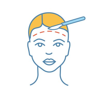 Facelift ameliyat renk simgesi. Yüz plastik cerrahi. Cerrahi yüz gençleştirme. İzole vektör çizim