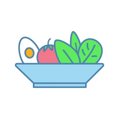 Salata renk simgesi. Sağlıklı beslenme. Vejetaryen yiyecekler. Restoran veya Cafe menü. Salata barı. Doğru iş öğle yemeği menüsü. İzole vektör çizim