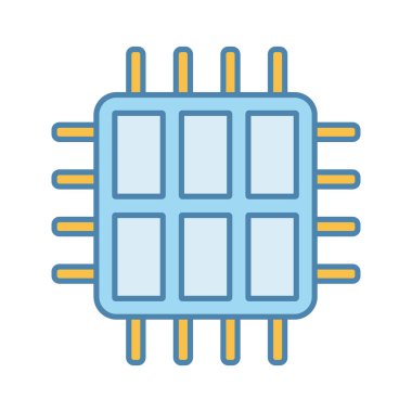 Altı çekirdekli işlemci renk simgesi. Hexa mikroişlemci. Mikroçip, küçük parça. CPU. Merkezi işlem birimi. Bilgisayar, telefon çok çekirdekli işlemci. Entegre devre. İzole vektör çizim