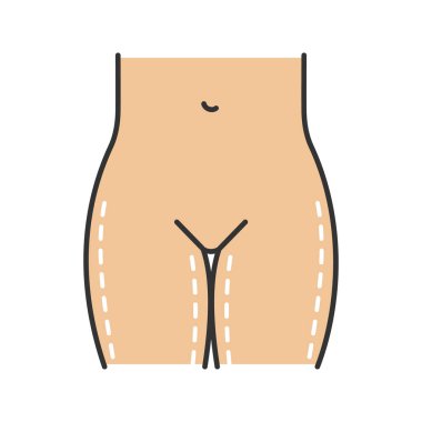 Kalça ameliyatı renk simgesini kaldırın. Plastik cerrahi. Uyluk ve kalça liposuction. İzole vektör çizim